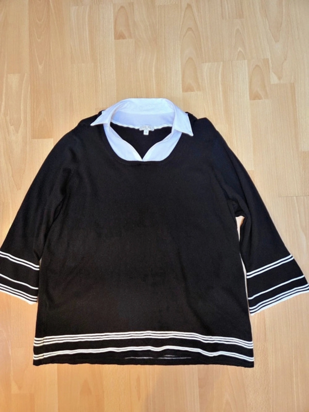 Laura Plus Black White Layered Collar Sweater Tunic Top Size 1X